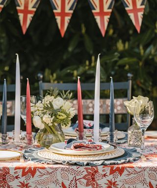 Platinum Jubilee party ideas with tea table and candlesticks