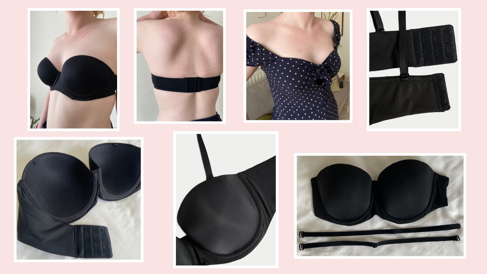 Shots of the M&S flexifit multiway strapless bra being tested