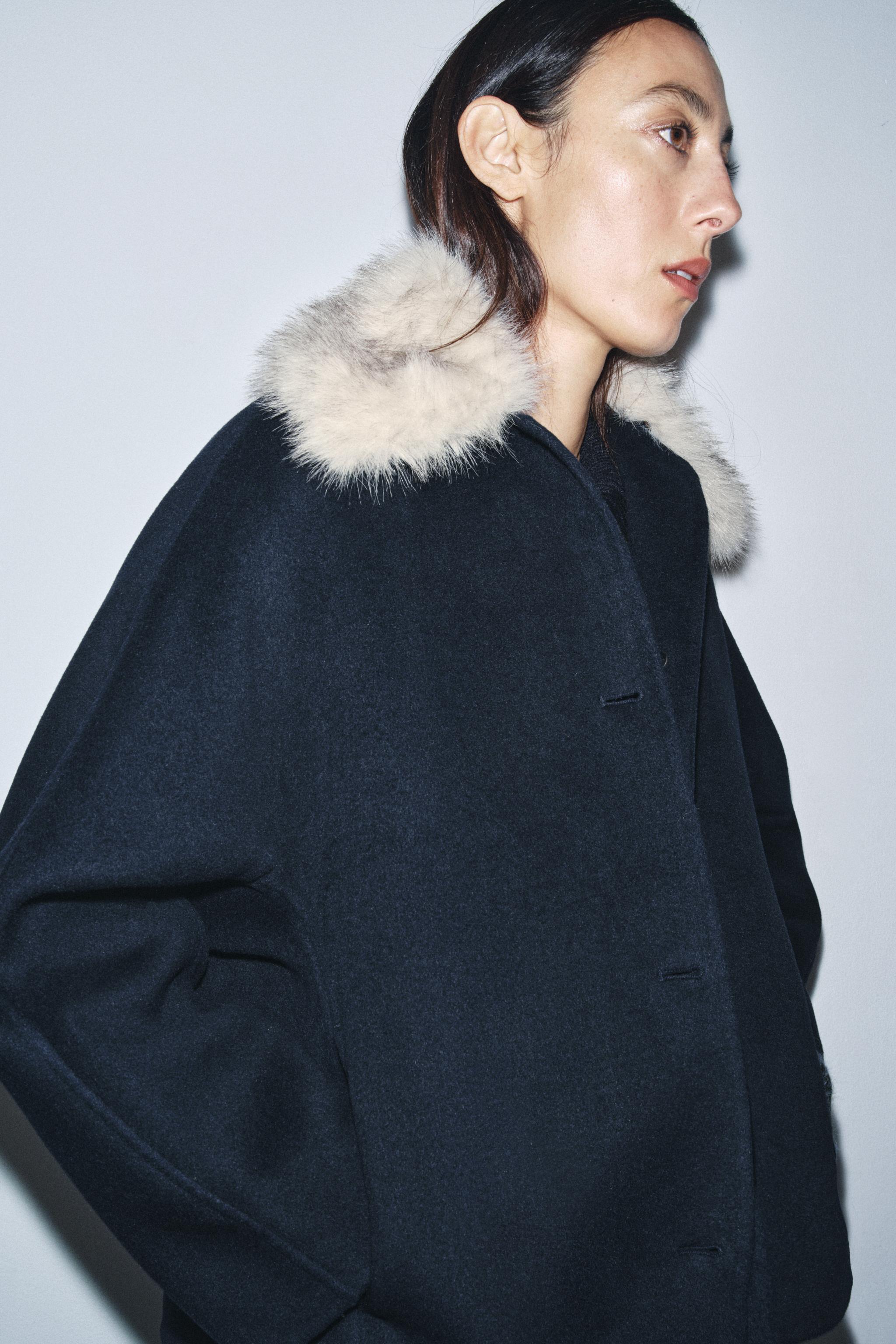 Coat With Faux Fur Collar and Wool Zw Collection