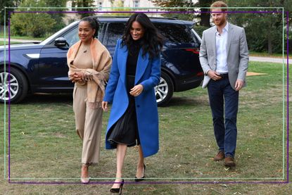 Meghan Markle walking with her mum Doria Ragland and Prince Harry