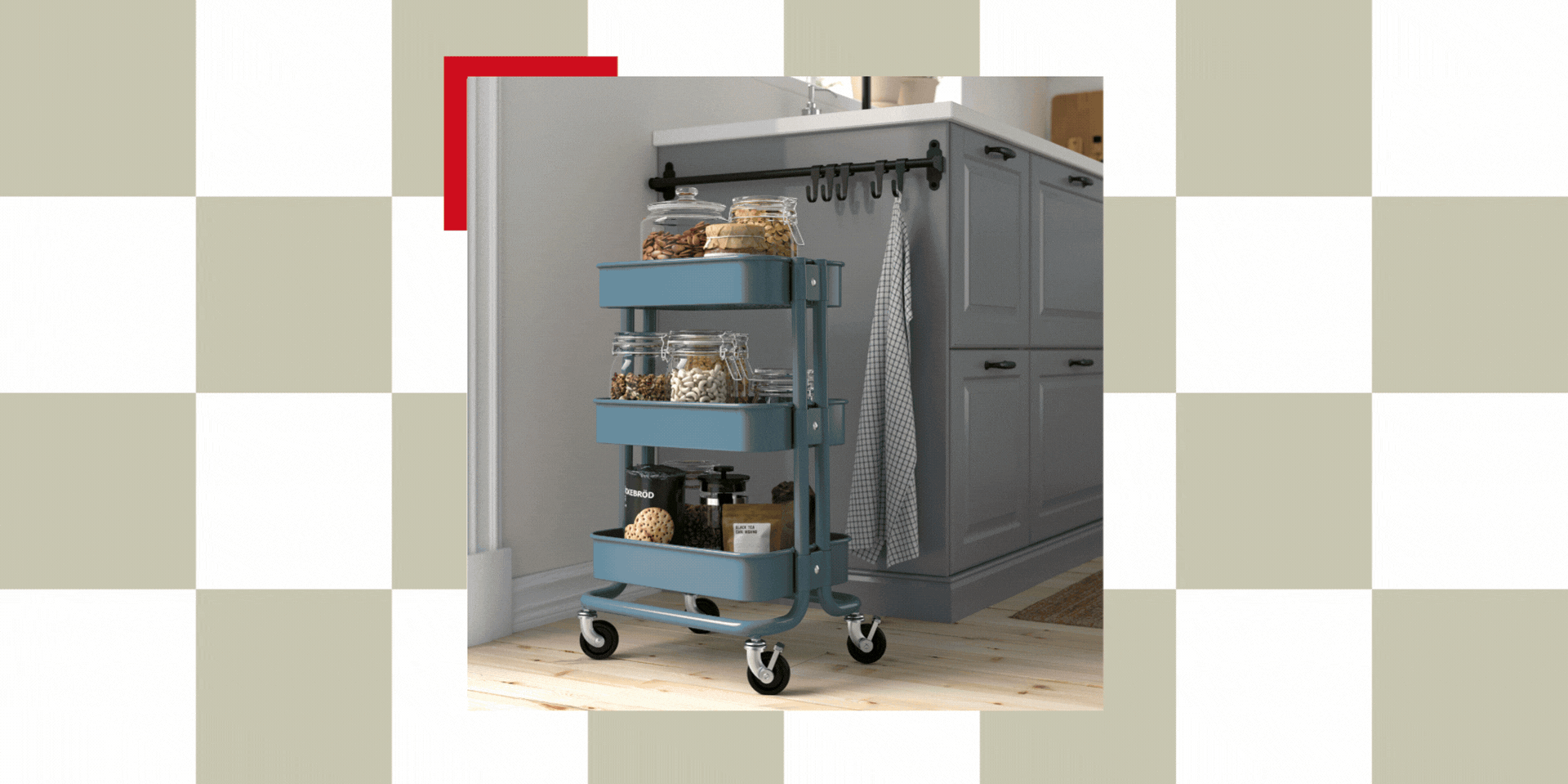gif of IKEA R&Aring;SKOG Trolley in different colors and spaces around the home