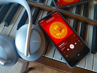 The Bose 700 playing music from a Google Pixel 3XL