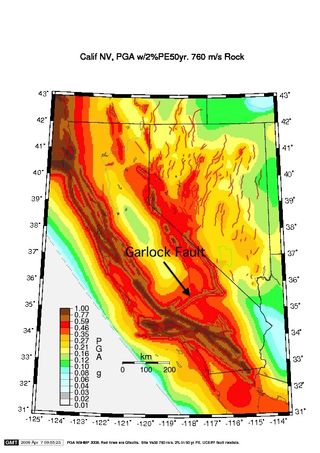The U.S. Geological Survey's 2008 seismic hazard map for California.