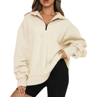 Outfmvch, Outfmvch Hoodies for Women Womens Oversized Half Zip Pullover Long Sleeve Sweatshirt Quarter Zip Hoodie Sweater Womens Tops Beige