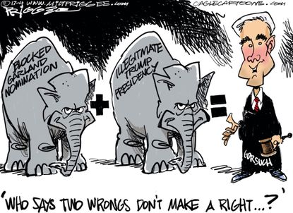 Political Cartoon U.S. Neil Gorsuch Supreme Court nominee Trump presidency