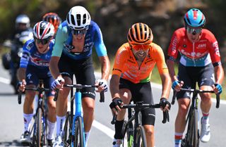 PICO VILLUERCAS SPAIN AUGUST 20 LR Bruno Armirail of France and Team Decathlon AG2R La Mondiale and Mikel Bizkarra of Spain and Team Euskaltel Euskadi compete in the breakaway during the La Vuelta 79th Tour of Spain 2024 Stage 4 a 1705km stage from Plasencia to Pico Villuercas 1544m UCIWT on August 20 2024 in Pico Villuercas Spain Photo by Tim de WaeleGetty Images