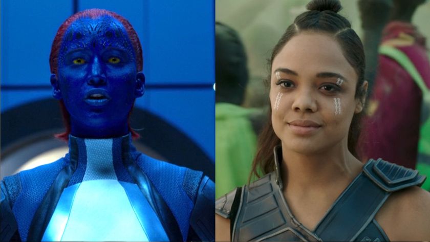 Jennifer Lawrence in X-Men: Apocalypse and Tessa Thompson in Thor: Ragnarok side by side