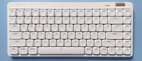 The Lofree Flow Lite mechanical keyboard against a blue background.