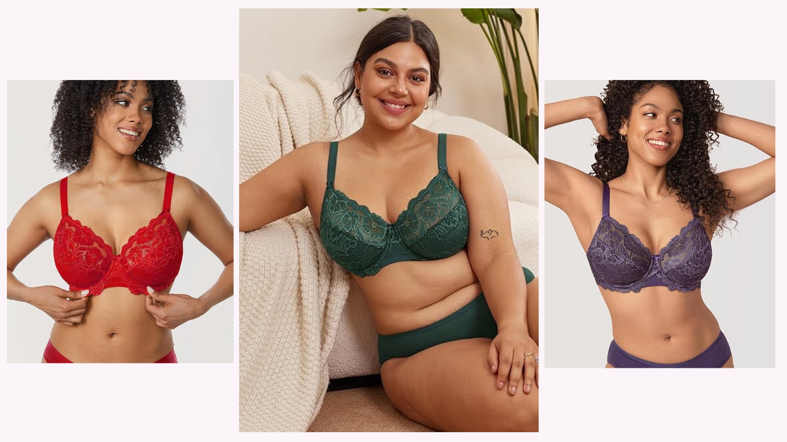 Models wearing Delimira Full Coverage Bra from Amazon