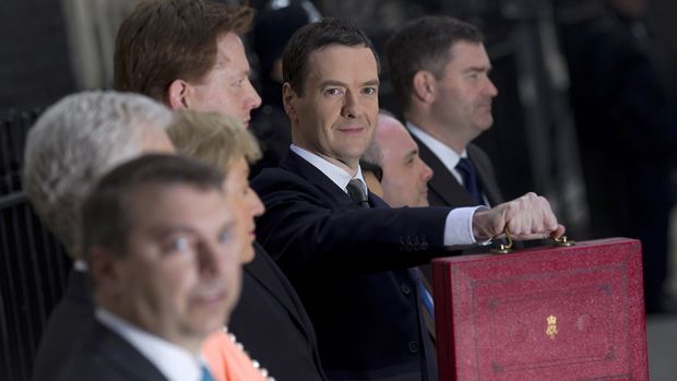 Chancellor George Osborne holds the Budget Box 