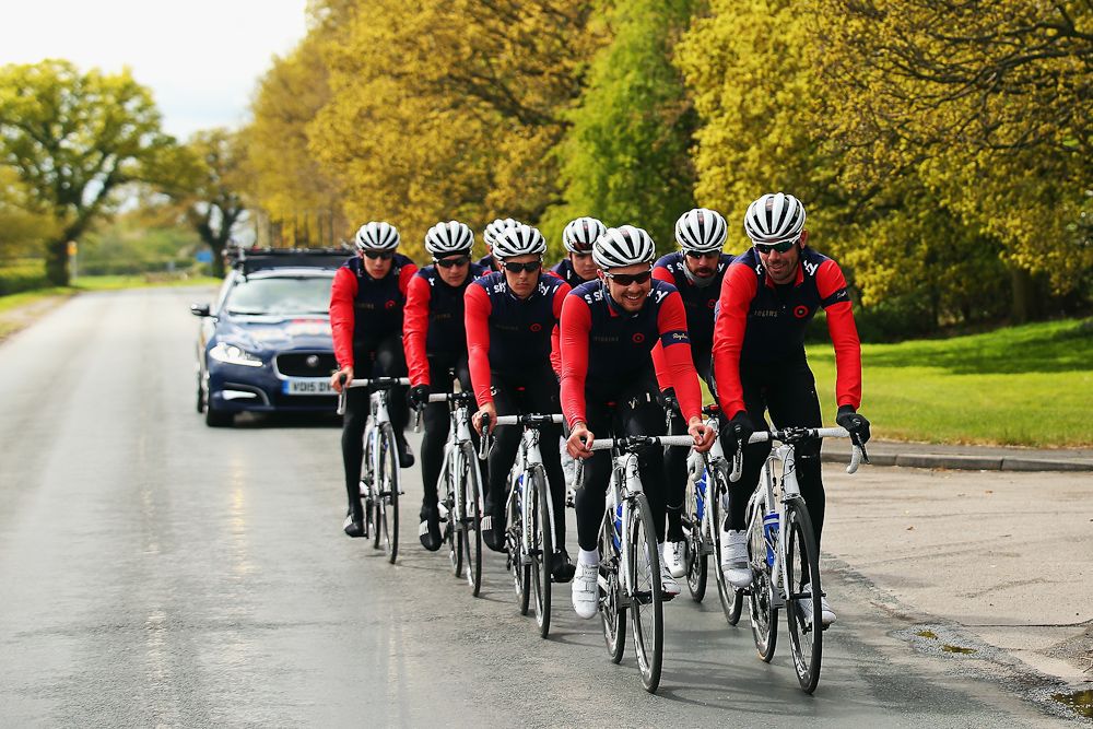 The Wiggins team in action on a training ride ahead of the Tour de Yorkshire.