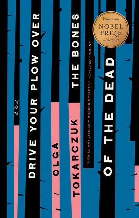 drive your plow over the bones of the dead book cover with blue pink and black vertical lines