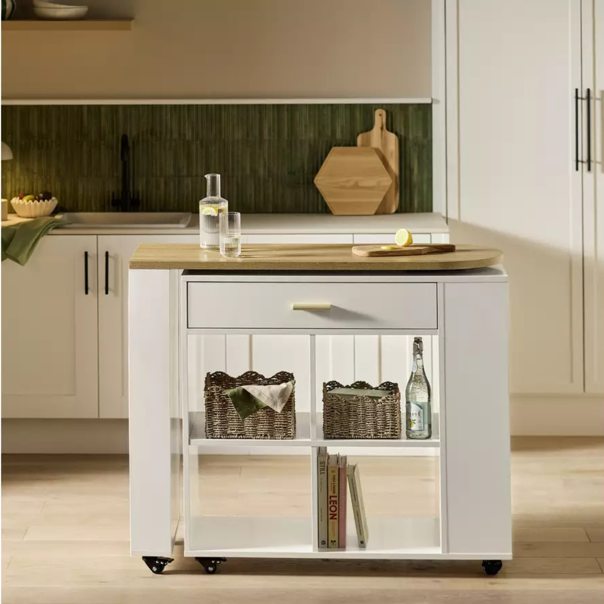 Argos Home Squares Wooden Bar Island in kitchen.