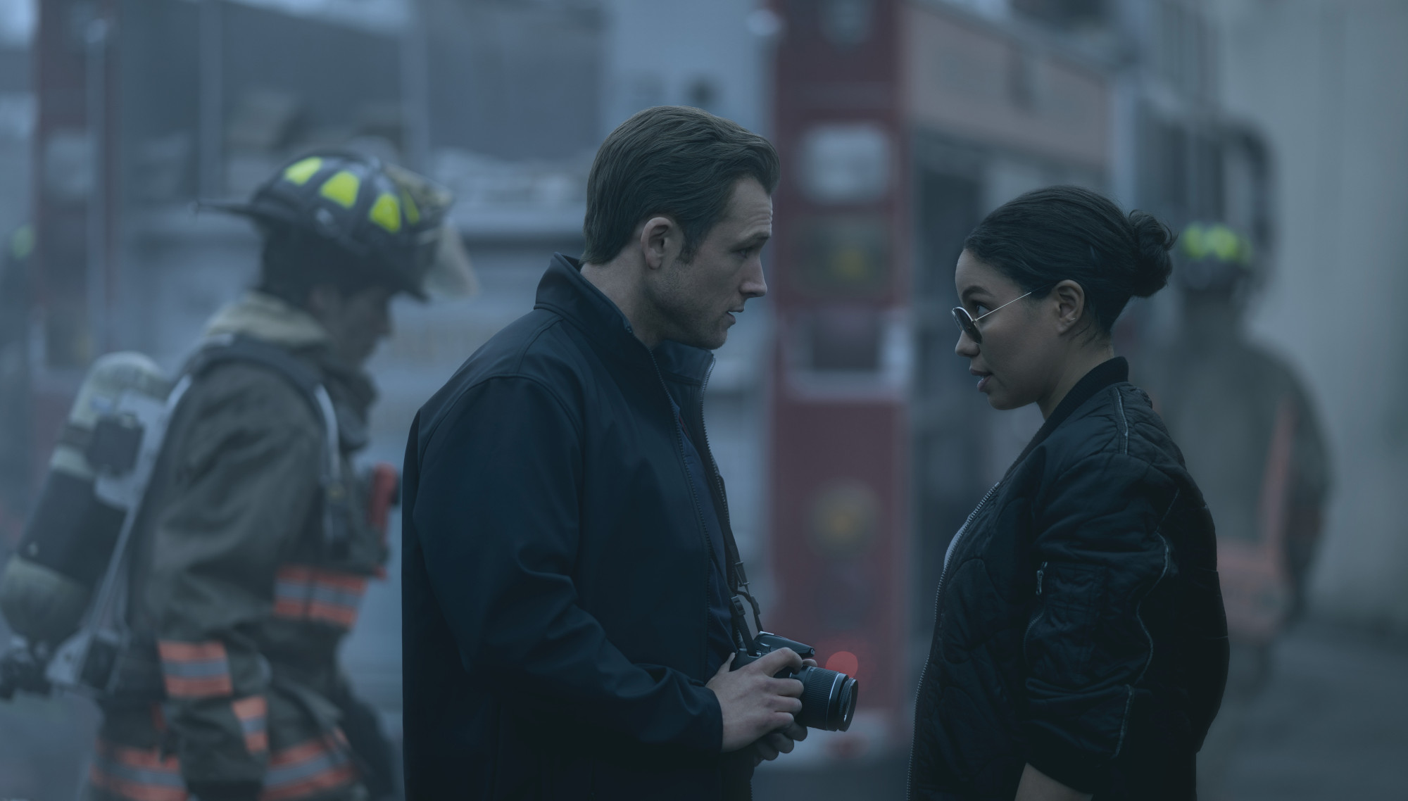Taron Egerton and Jurnee Smollett in Smoke