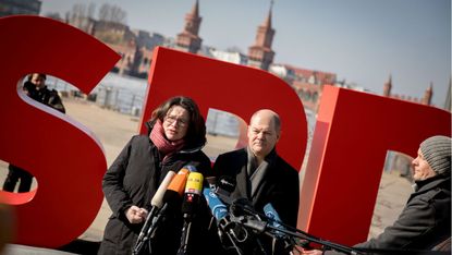 Andrea Nahles, parliamentary leader of SPD party, and interim leader Olaf Scholz