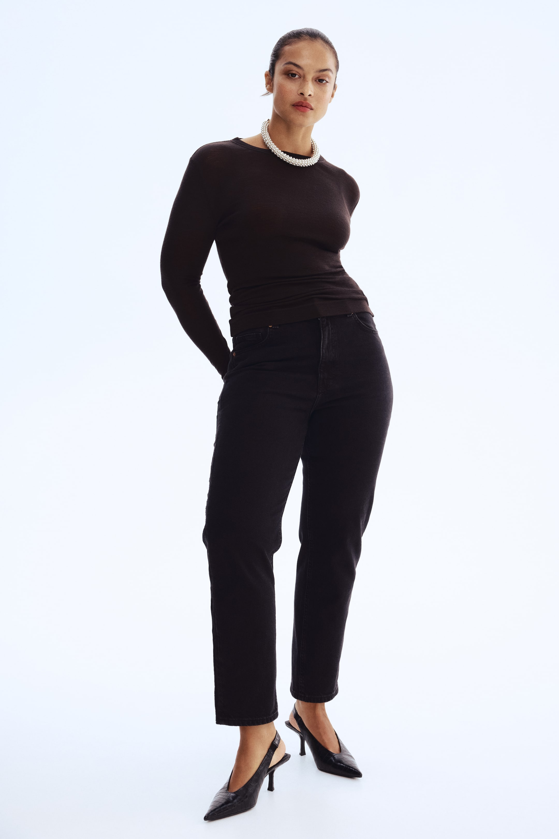 Slim Fit Mom High Ankle Jeans - Black