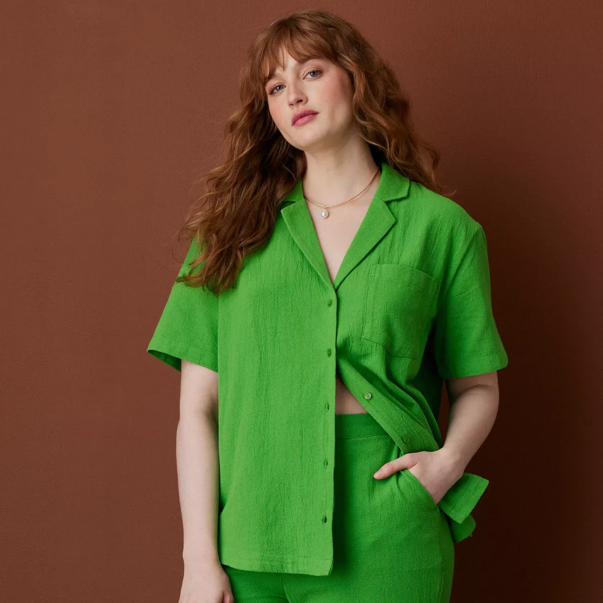 Women's Short Sleeve Oversized Button-Down Top - Rosie Assoulin X Target Green Xs