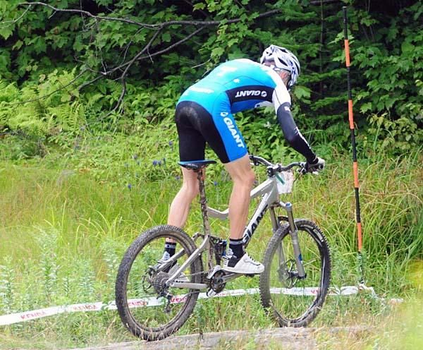 Carl Decker (Giant) is first into the woods.