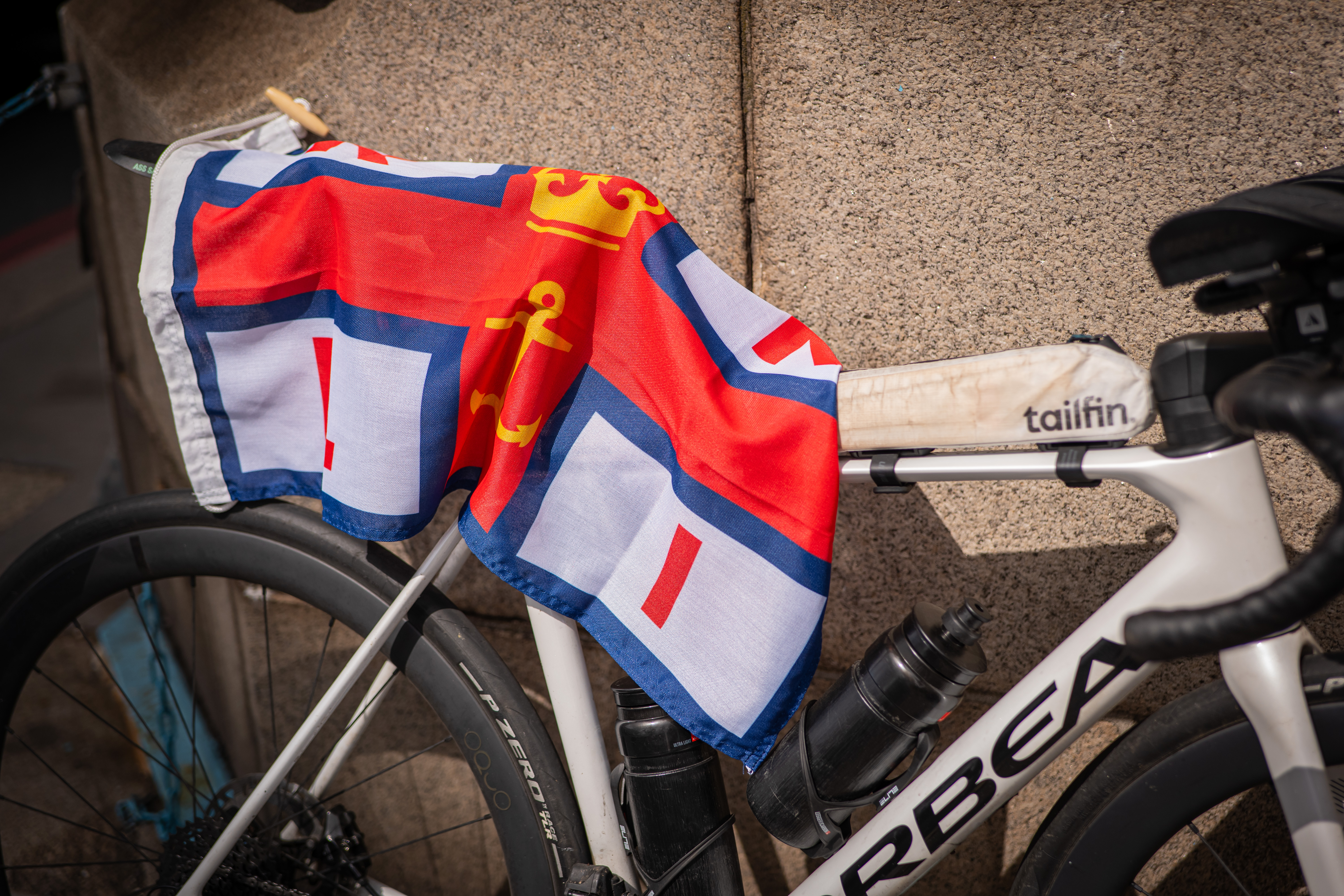 An Orbea bike and RNLI flag