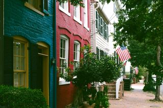 Colorful row homes in Old Town Alexandria, Virginia