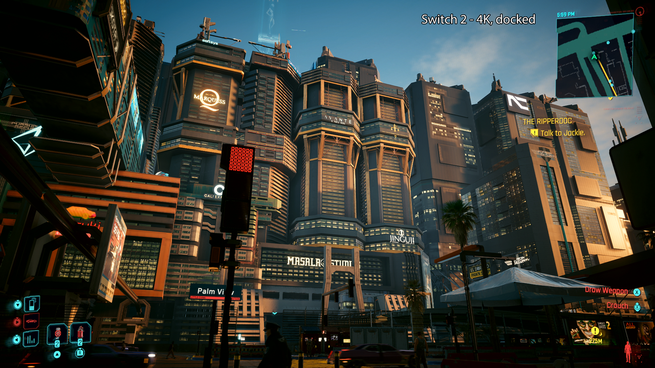 A view of Night City on the Nintendo Switch 2
