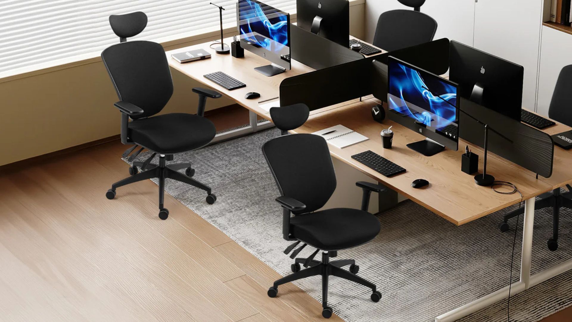 An office space with four Boulies EP300 gaming chairs around it