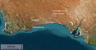 A map showing tornado locations on the Australian coast