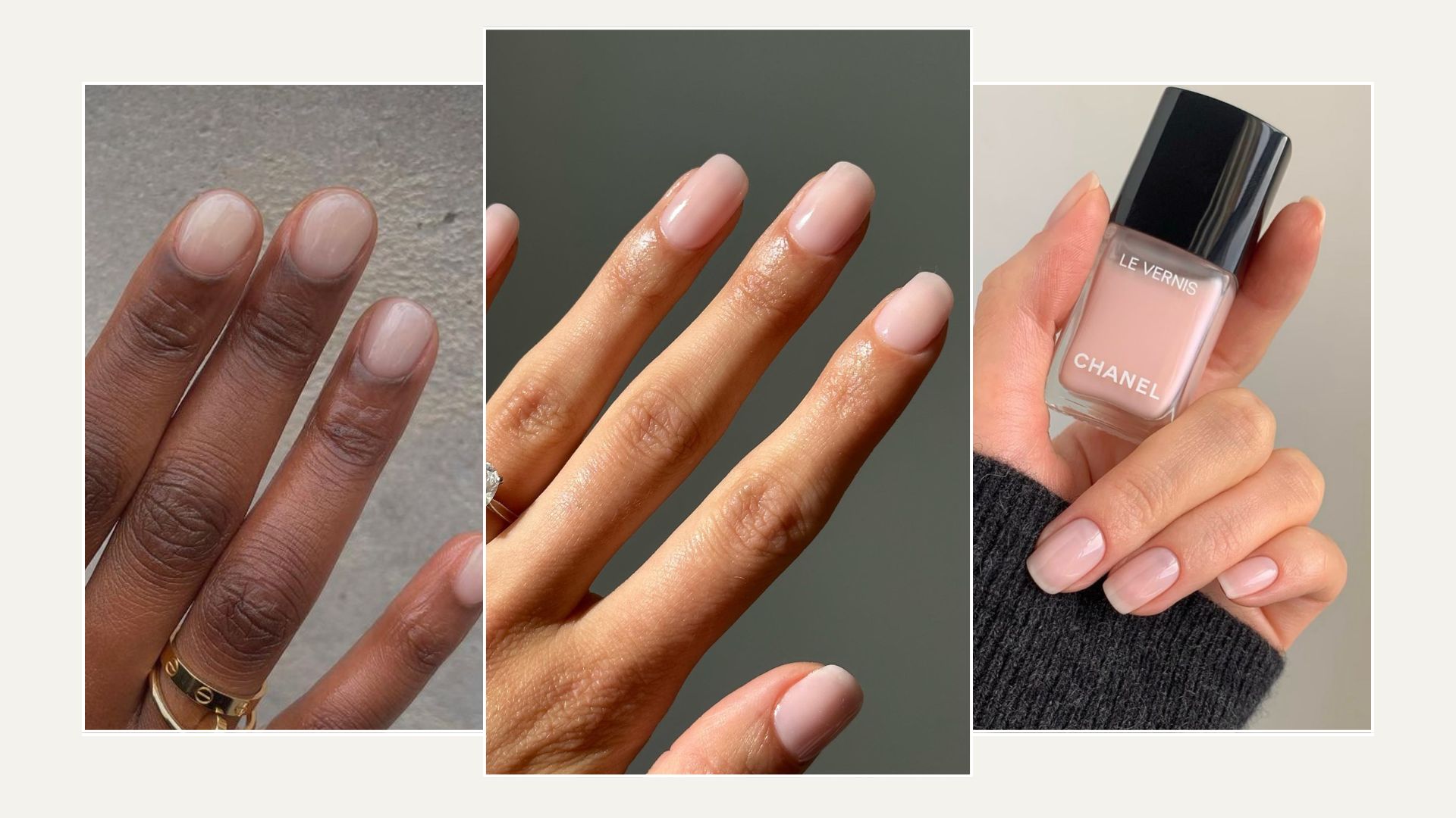 A collage of sheer pink nails