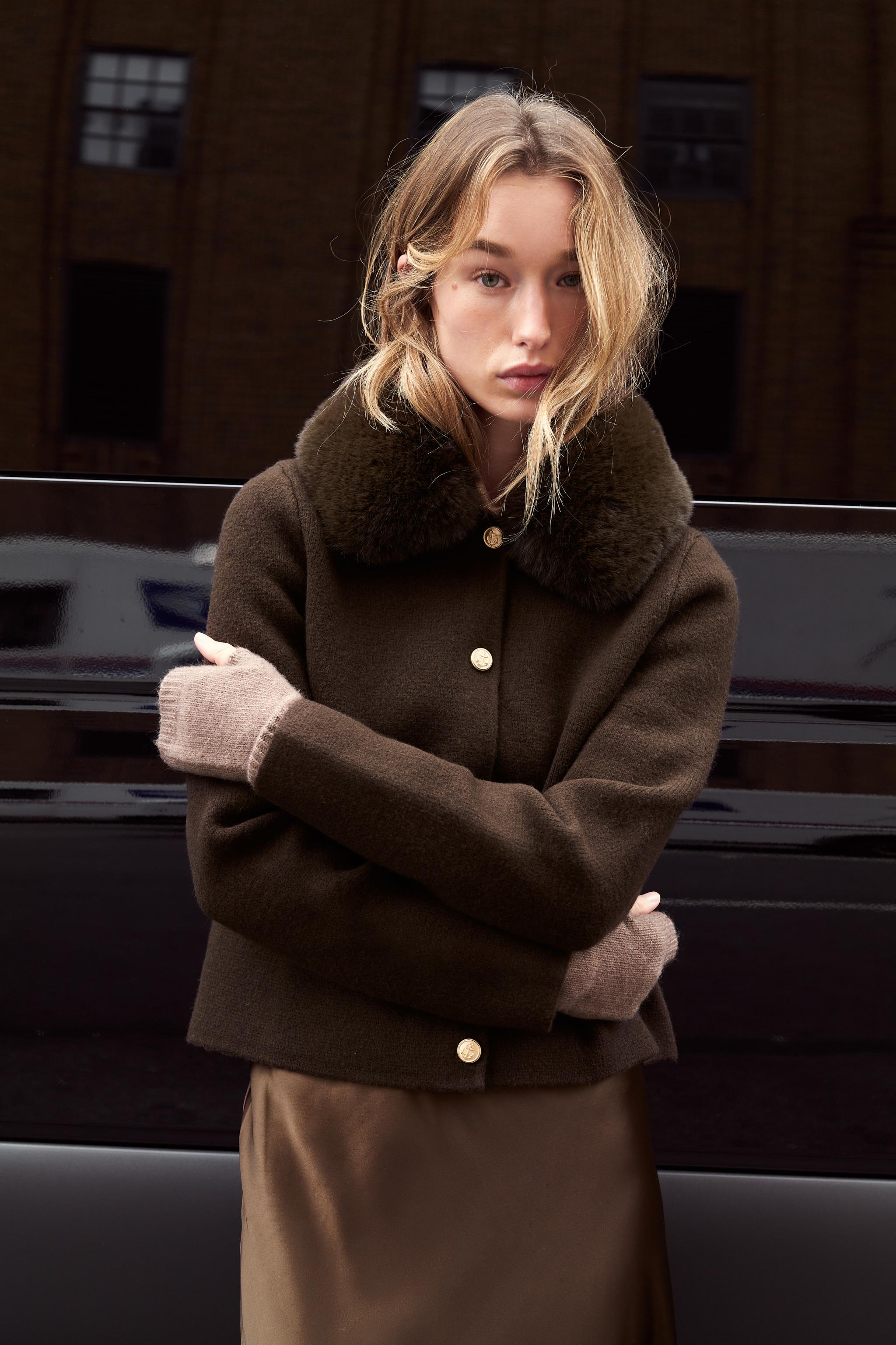 Cardigan With Faux Fur Collar