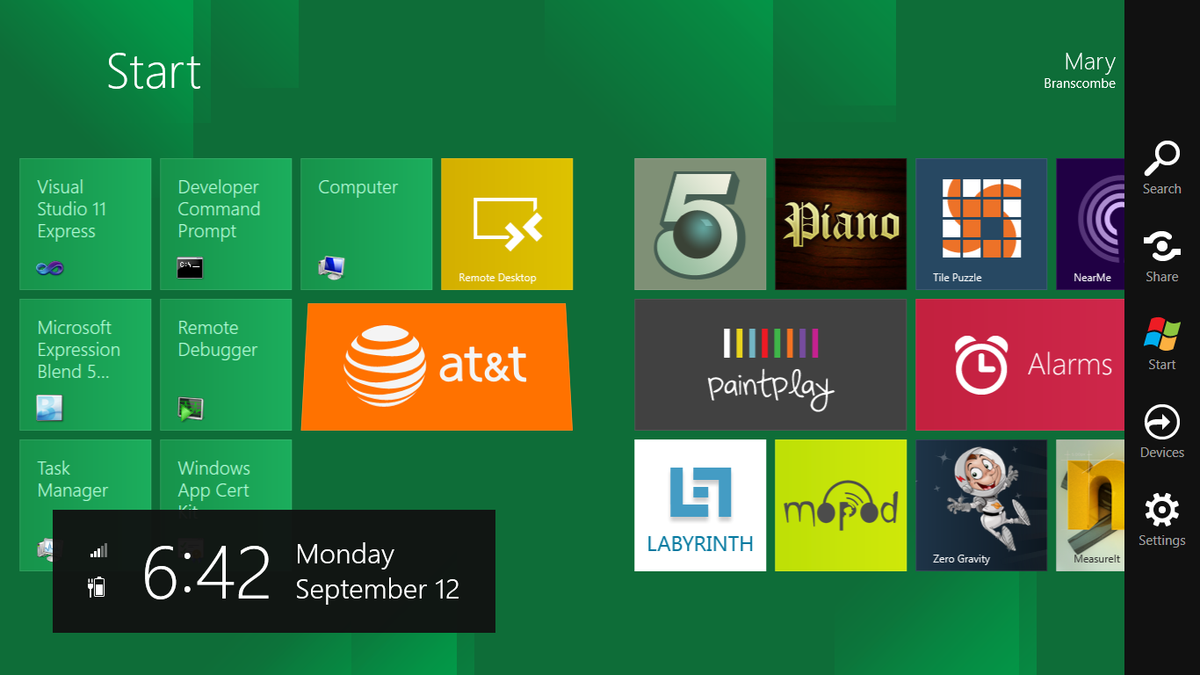 The Start screen in Windows 8