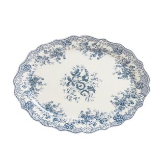 A blue and white serving platter
