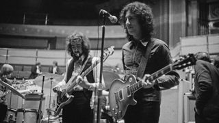 Peter Green (right) and bassist John McVie, of British rock group Fleetwood Mac, rehearsing at the Royal Albert Hall, London, 22nd April 1969. 