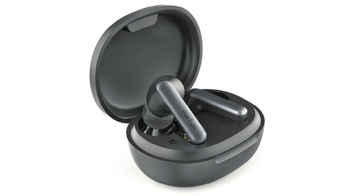 The Earfun Air S earbuds in their charging case.