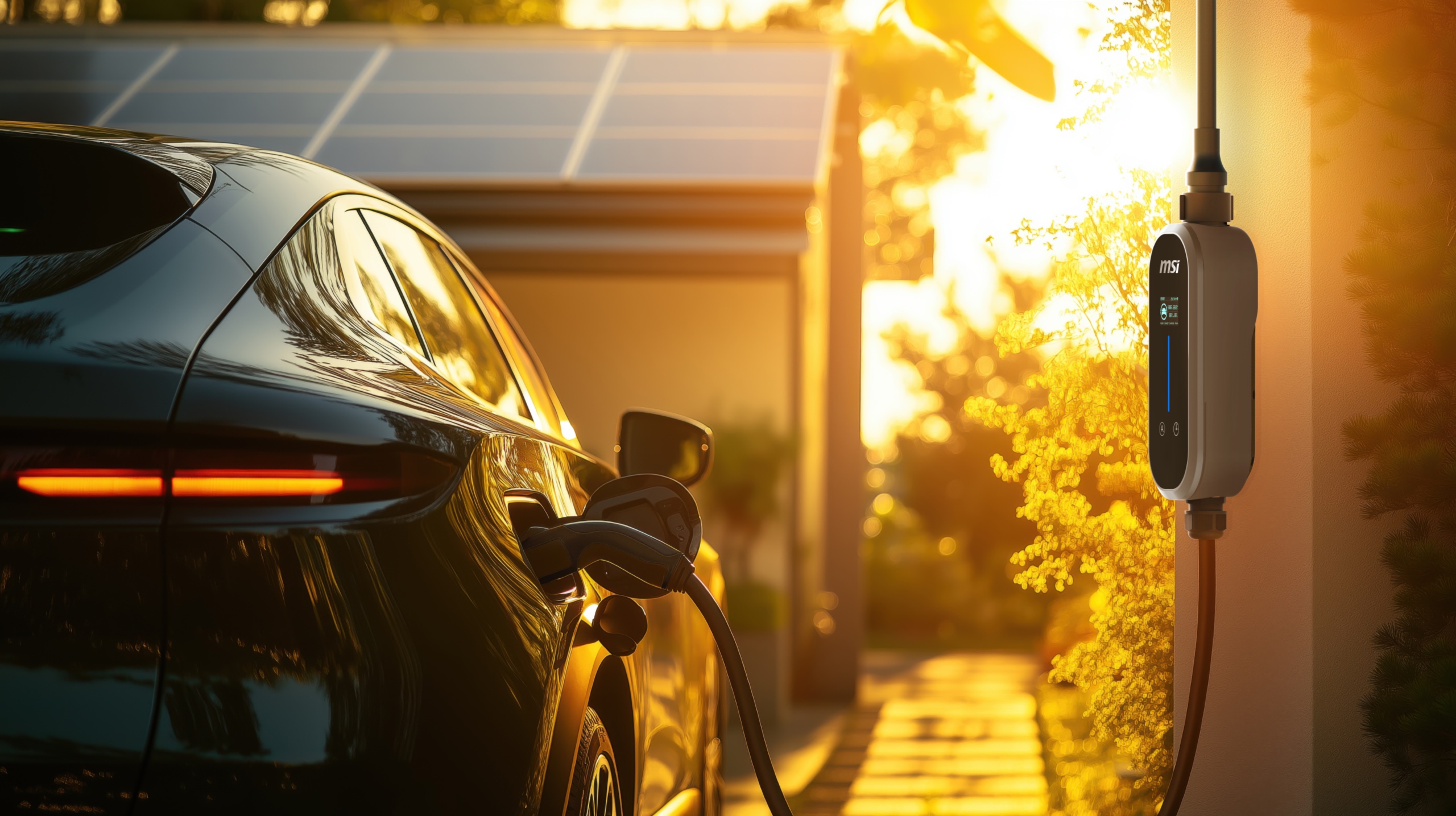 Product photo of the MSI EZgo electric vehicle charger in use