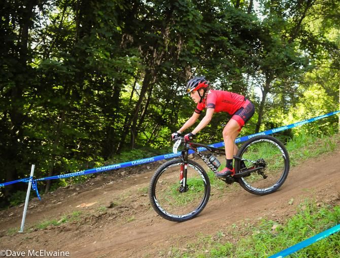 Kate Courtney (Specialized) descending the Bear Creek ski hill
