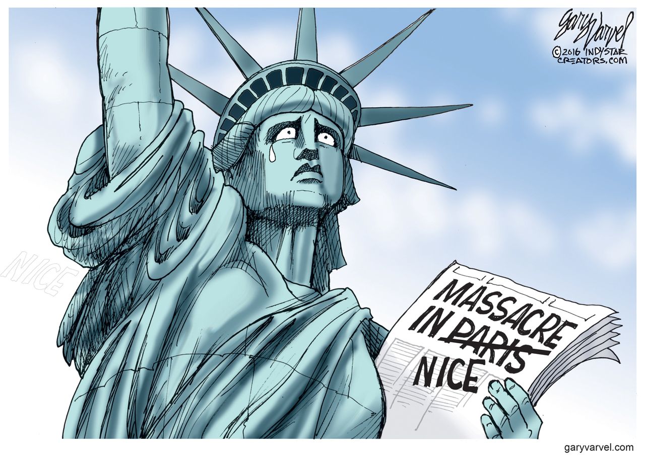 Editorial cartoon World Statue of Liberty Tear Paris Nice