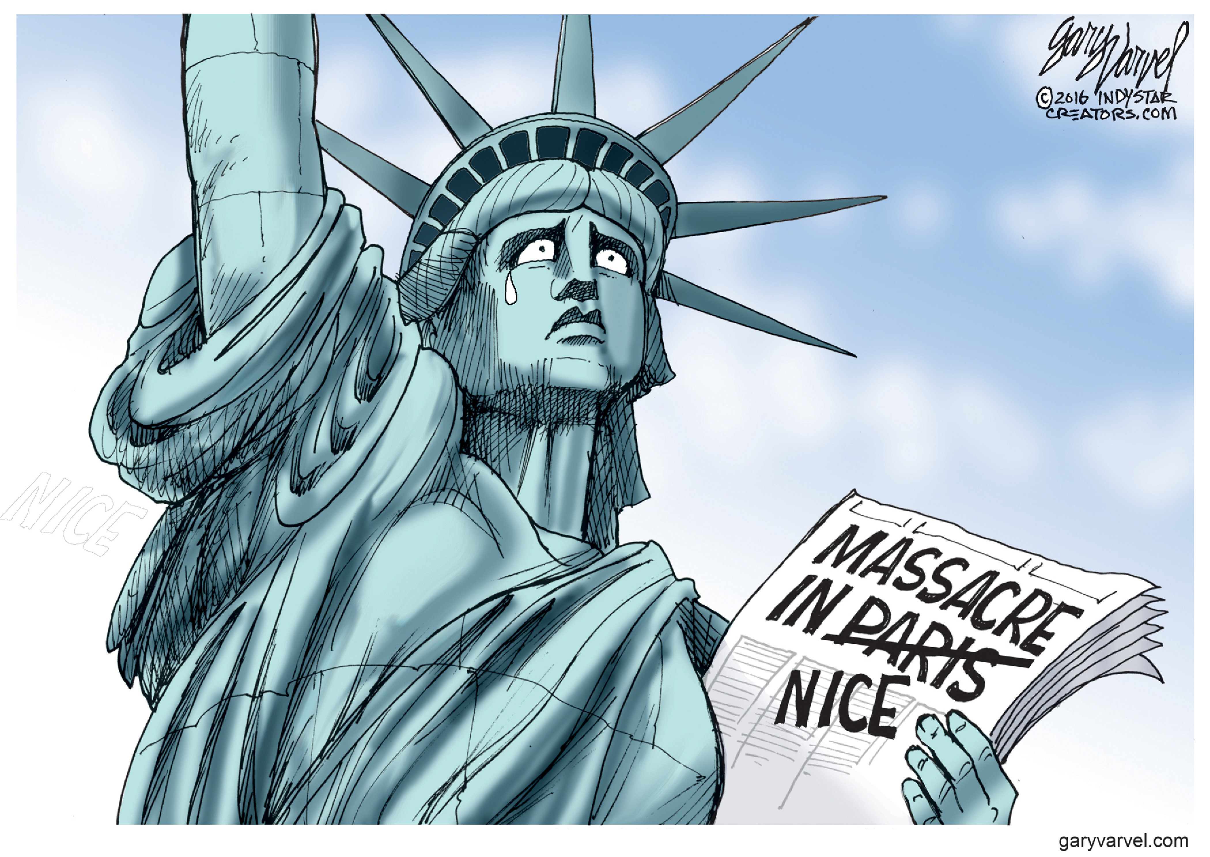 Editorial cartoon World Statue of Liberty Tear Paris Nice | The Week