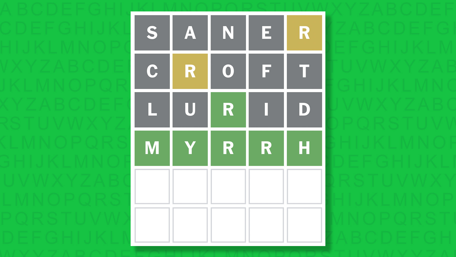 Ответ NYT Wordle для игры 1644 на зеленом фоне