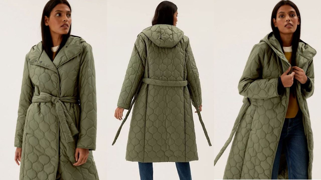 M&amp;S quilted coat in the hunter green shade.