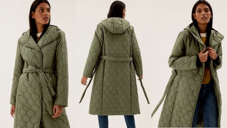 M&S quilted coat in the hunter green shade.