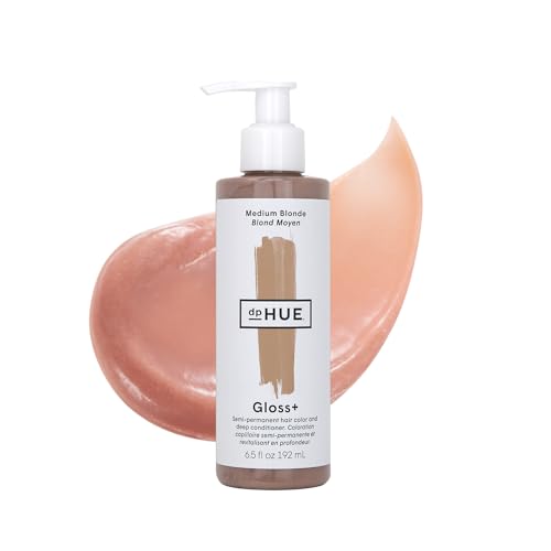 Dphue Gloss+, Medium Blonde - 6.5 Oz (8-12 Applications) - Semi-Permanent Hair Color &amp;amp; Conditioner - Lasts Up to Eight Washes - Paraben, Sls &amp;amp; Sles Sulfate Free - Vegan, Leaping Bunny Certified