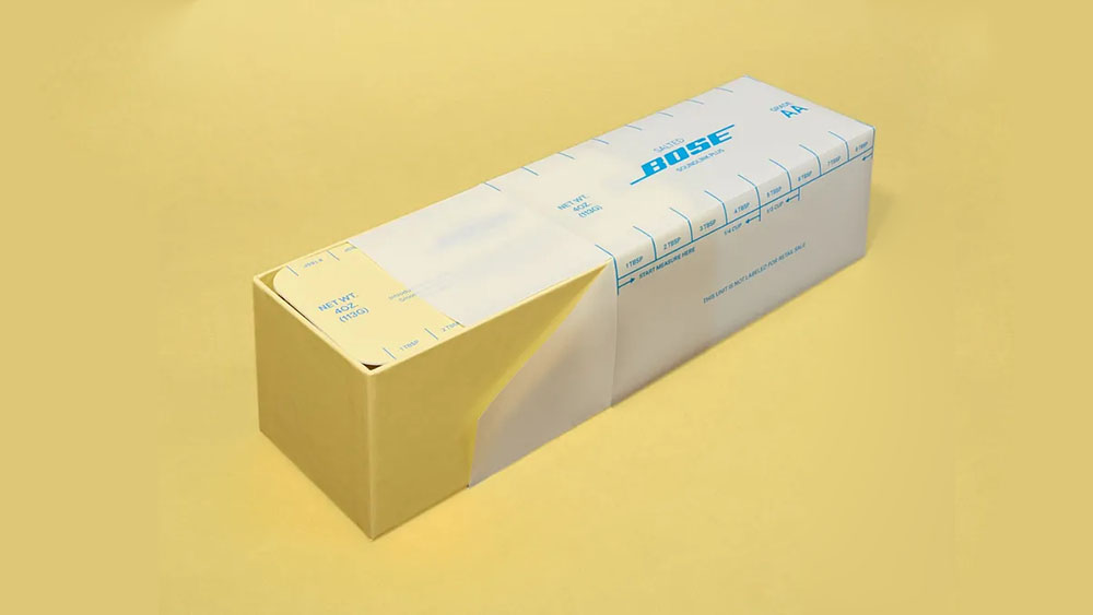 Bose speaker packaging designed to look like a pack of butter