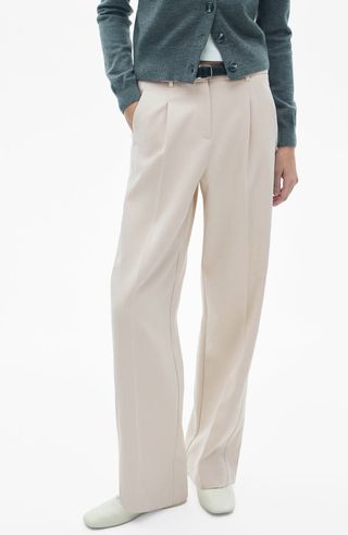 Pleat Front Stretch Straight Leg Pants