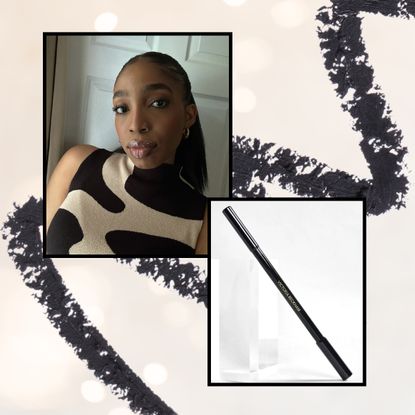 Testers test the best waterline eyeliners from Urban Decay and Maybelline and share their real-life reviews with Marie Claire. a two image collage with eyeliner in the background