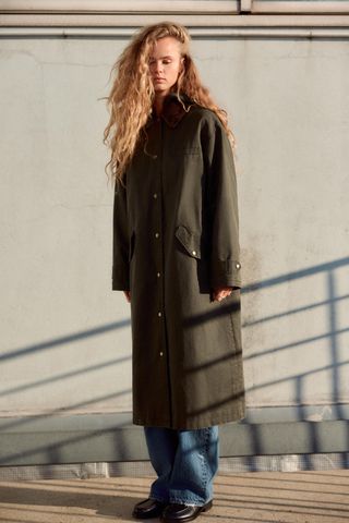 Waxed Trench Coat With Corduroy Collar