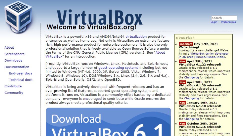 Website screenshot for Virtualbox