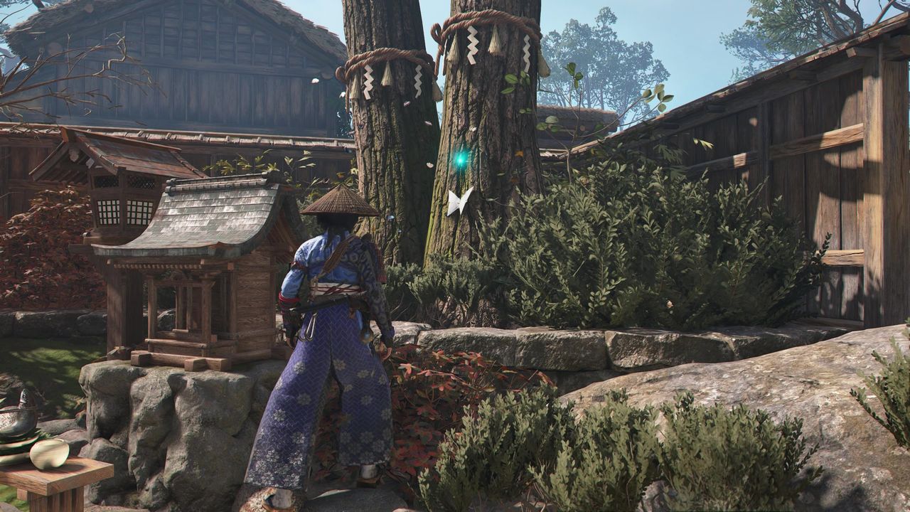 Assassin's Creed Shadows Butterfly Collector locations - The third butterfly on a tree behind a shrine.