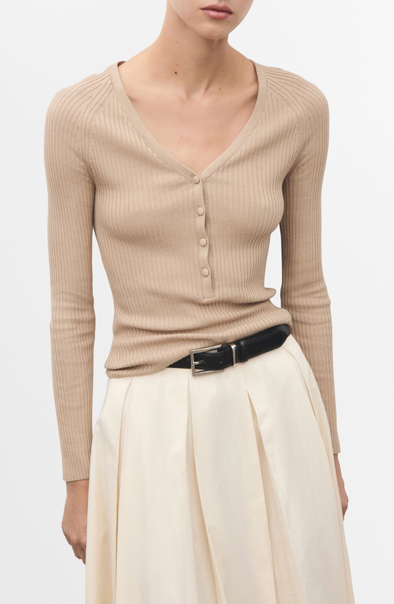 V-Neck Ribbed Henley Sweater