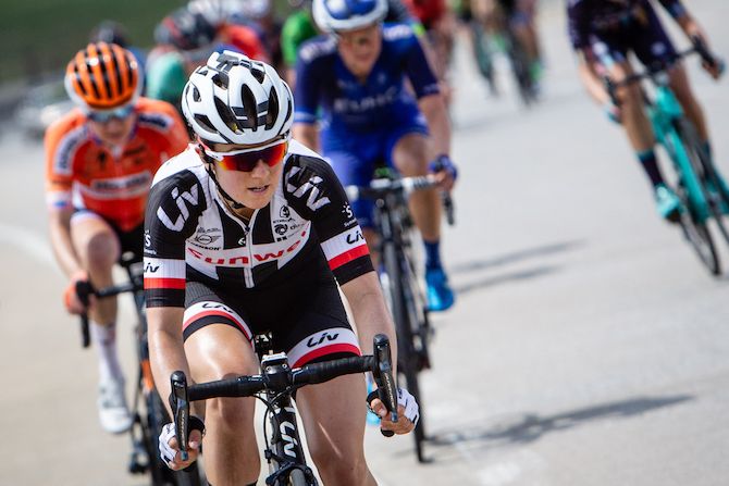 Ruth Winder (SunWeb) works on the front during the US Pro Road Race National Championships on June 24, 2018 in Knoxville, Tennessee