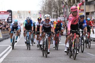 Volta a Catalunya 2024: Stage winner Marijn van den Berg of EF Education-EasyPost (right) celebrates in Lleida